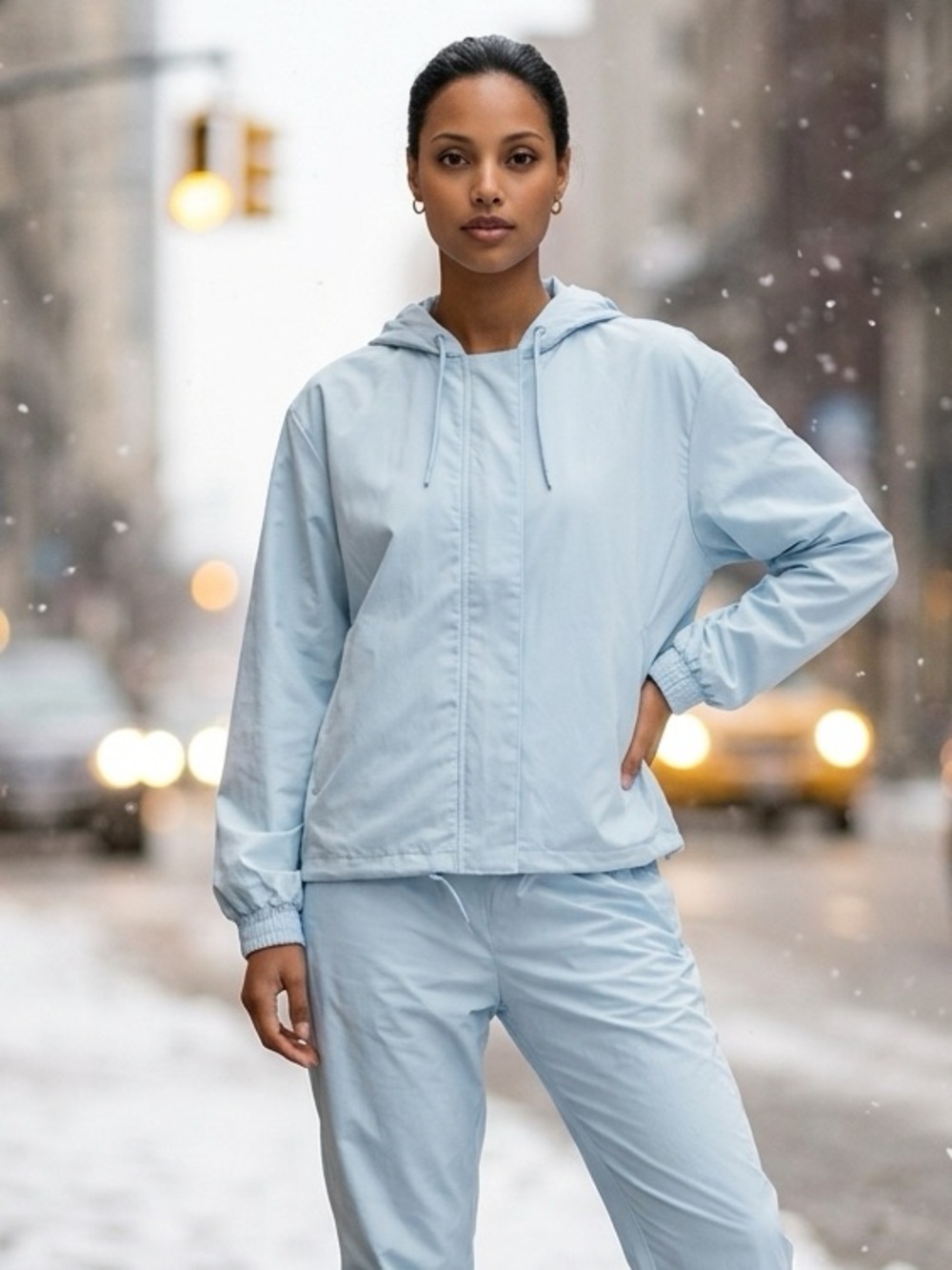 NWT RAINS Women’s String Jacket Waterproof Full Snap Hood Sky Blue - Size XL